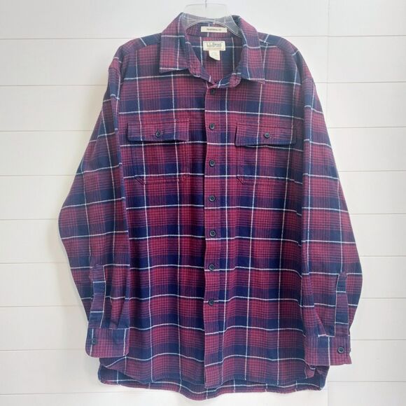 LL Bean Chamois Shirt Traditional Fit Plaid Shirt Men's XL-TALL Red Blue Pockets - Picture 2 of 7